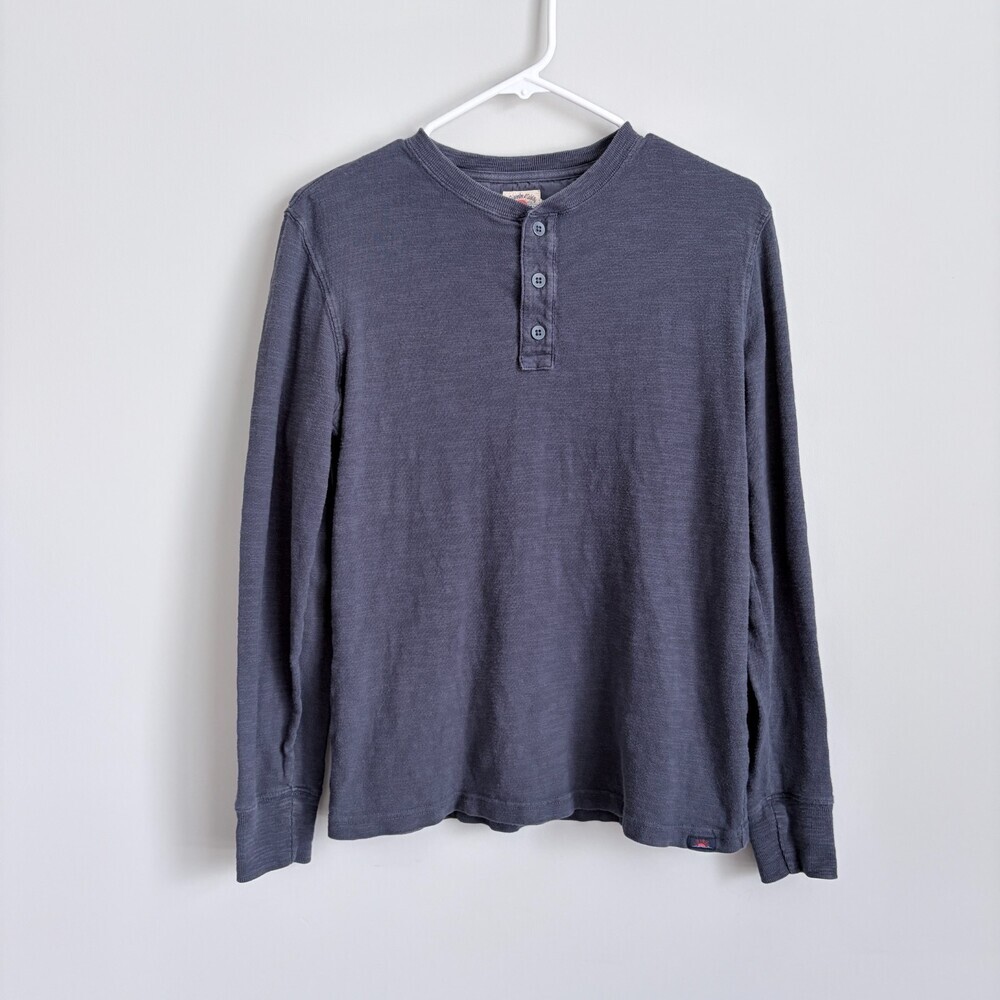 Faherty Long-Sleeve Waffle Henley Pullover Thermal Preppy Outdoor Blue Men Small